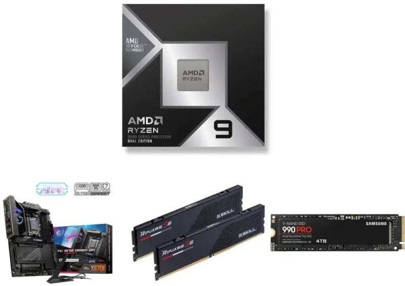 AMD Ryzen 9 9950X3D2 + MSI MPG X870E CARBON WIFI + G.SKILL Ripjaws S5 64GB (2x32GB) DDR5 + Samsung 990 PRO 4TB NVMe PCIe 4.0 SSD - Featured Image
