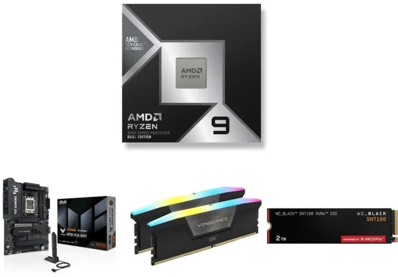 AMD Ryzen 7 9950X3D2 + ASUS TUF GAMING X870E-PLUS WIFI7 + Corsair Vengeance RGB 32GB (2x16GB) DDR5-6400 CL36 + SanDisk 2TB NVMe PCIe 4.0 SSD - Featured Image