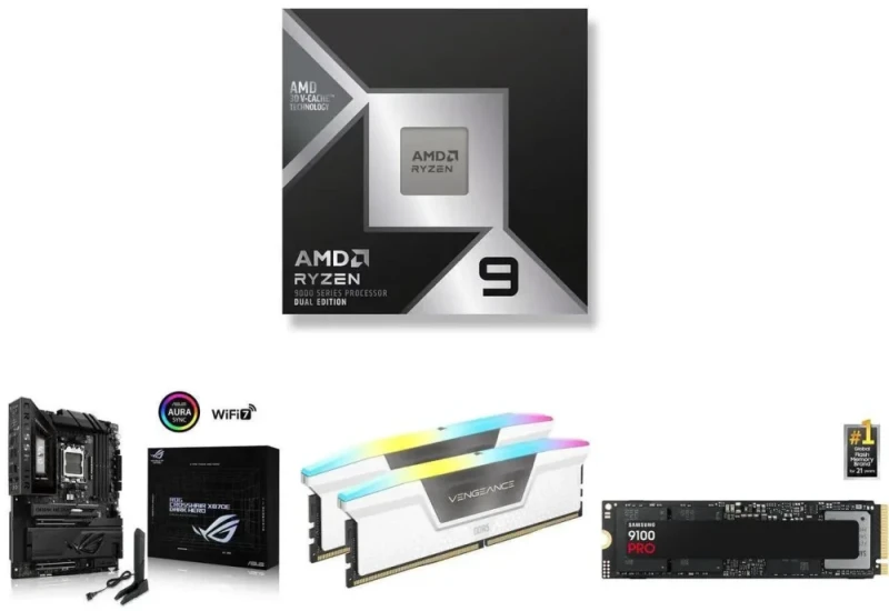 AMD Ryzen 7 9950X3D2 + ASUS ROG CROSSHAIR X870E DARK HERO + Corsair Vengeance RGB 32GB (2x16GB) DDR5-6000 CL36 + Samsung 990 PRO 2TB NVMe PCIe 4.0 SSD - Featured Image