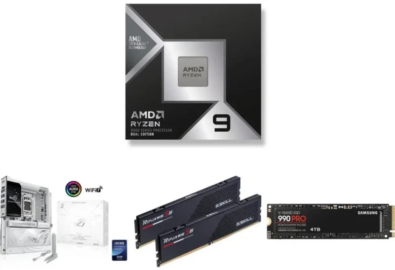 AMD Ryzen 9 9950X3D2 + ASUS ROG CROSSHAIR X870E GLACIAL + G.SKILL Trident Z5 64GB (2x32GB) DDR5-6000 CL36 + Samsung 990 PRO 4TB NVMe PCIe 4.0 SSD - Featured Image