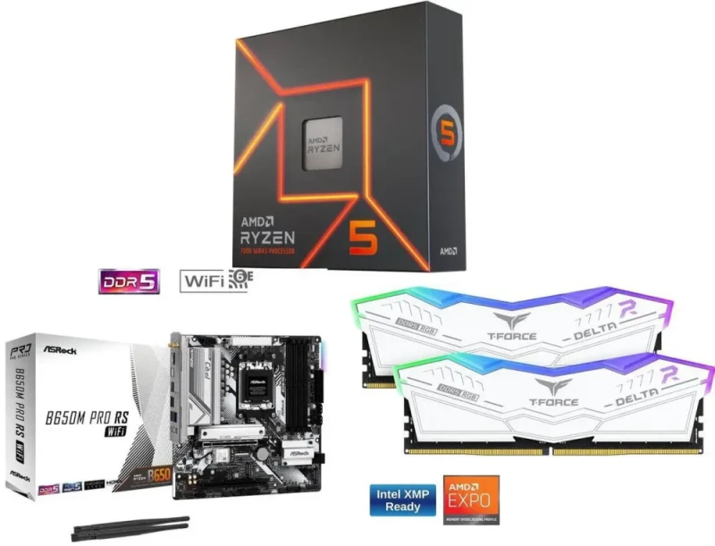 AMD Ryzen 5 7600X + ASRock B650M Pro RS WiFi + TeamGroup T-Force DDR5 16GB (2x8GB) 6000MT/s CL38 - Featured Image