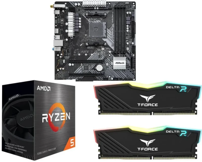 ASRock B450M/AC R2.0 + AMD Ryzen 5 5500 + TeamGroup T-Force 16GB (2x8GB) DDR4-3200 CL16 - Featured Image