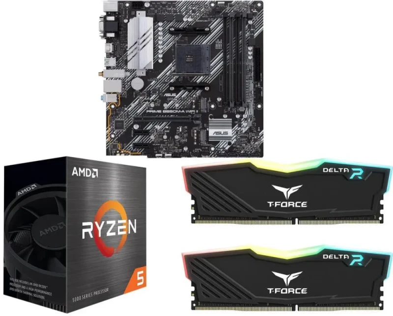 ASUS PRIME B550M-A WIFI II + AMD Ryzen 5 5500 + TeamGroup T-Force 16GB (2x8GB) DDR4-3200 CL16 - Featured Image