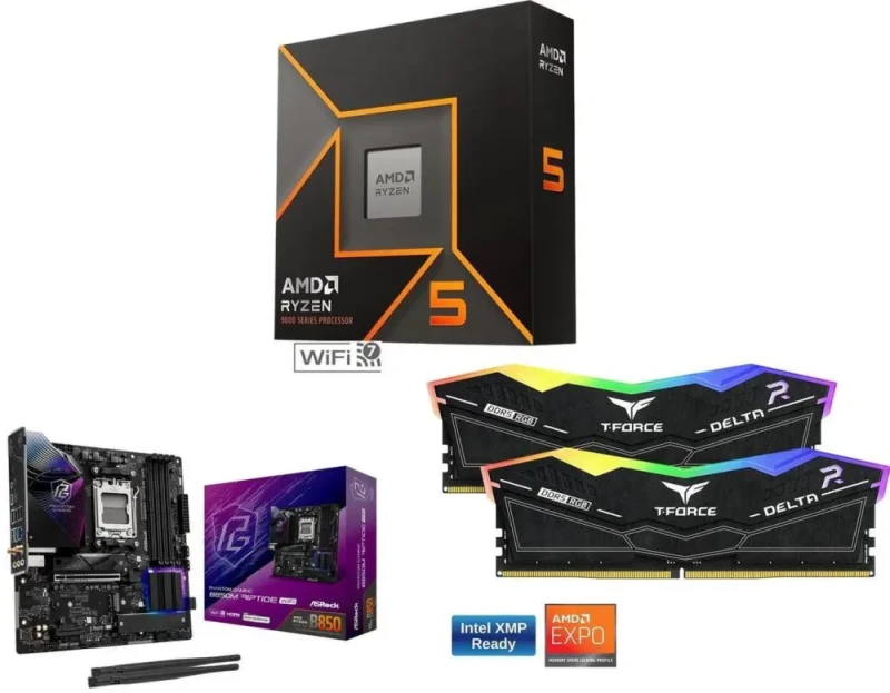 AMD Ryzen 5 9600X + ASRock B850M Riptide WiFi + TeamGroup T-Force 16GB (2x8GB) DDR5-6000 CL38 - Featured Image