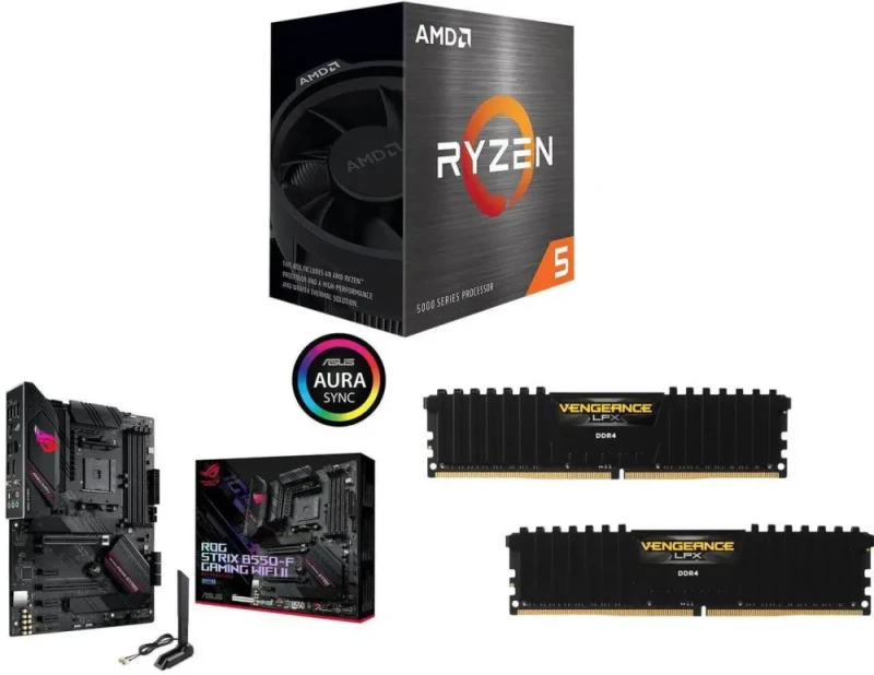 AMD Ryzen 5 5500 + ASUS ROG STRIX B550-F GAMING WIFI II + Corsair Vengeance LPX 16GB (2x8GB) DDR4-3200 CL16 - Featured Image
