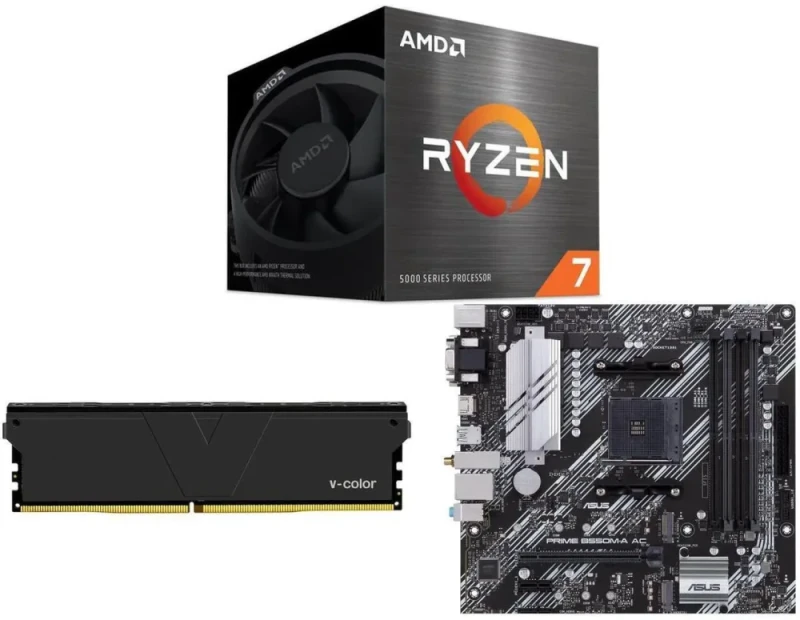 AMD Ryzen 7 5700 + ASUS PRIME B550M-A AC + V-Color DDR4 16GB (2x8GB) 3200MT/s CL22 - Featured Image