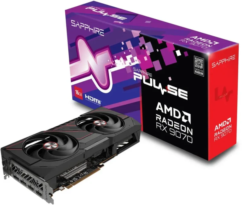 Sapphire PULSE Radeon RX 9070 16GB – AMD RDNA GPU, 16GB GDDR6, Boost Clock up to 2700 MHz, Dual-Fan PULSE Cooling, High-Performance Gaming Graphics Card, PCIe Interface, HDMI/DisplayPort Outputs, 280 mm Length - Featured Image