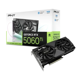 PNY GeForce RTX 5060 Ti Dual Fan 16GB Graphics Card – NVIDIA Blackwell RTX 5060 Ti GPU, 4608 CUDA Cores, 16 GB GDDR7 128-bit Memory, 448 GB/s Bandwidth, PCIe 5.0 x8, Dual-Fan Cooling, Dual-Slot, HDMI 2.1b & 3x DisplayPort 2.1b, 245 mm Length, 180 W TDP