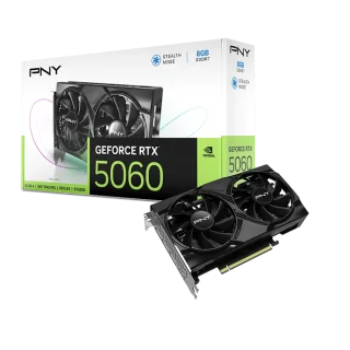 PNY GeForce RTX 5060 8GB GDDR7 Dual-Fan PCIe 5.0 x8 Graphics Card – NVIDIA Blackwell GPU, 3840 CUDA Cores, 2497 MHz Boost, 128-bit 8 GB Memory, 3x DisplayPort 2.1b & HDMI 2.1b, 200 mm Compact Black Gaming GPU
