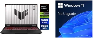 ASUS TUF Gaming A16 FA608UM-NS73 16" FHD+ 165Hz Gaming Laptop – AMD Ryzen 7 260, NVIDIA GeForce RTX 5060 Laptop GPU 8GB GDDR7, 16GB DDR5 RAM, 512GB PCIe Gen4 SSD, Military-Grade Durability, Dual-Fan Cooling, Wi-Fi 6E, HDMI 2.1, USB-C, RGB Keyboard, Windows 11 Home