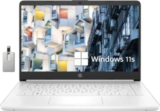 HP Stream 14" HD BrightView Laptop – Intel Celeron N4020 Processor, 4GB RAM, 64GB eMMC Storage, Intel UHD Graphics 600, 14" BrightView HD Display, 720p Webcam, Wi-Fi, Bluetooth, HDMI, 1-Year Microsoft 365 Included, Windows 11 S, White, Includes 32GB USB Flash Drive