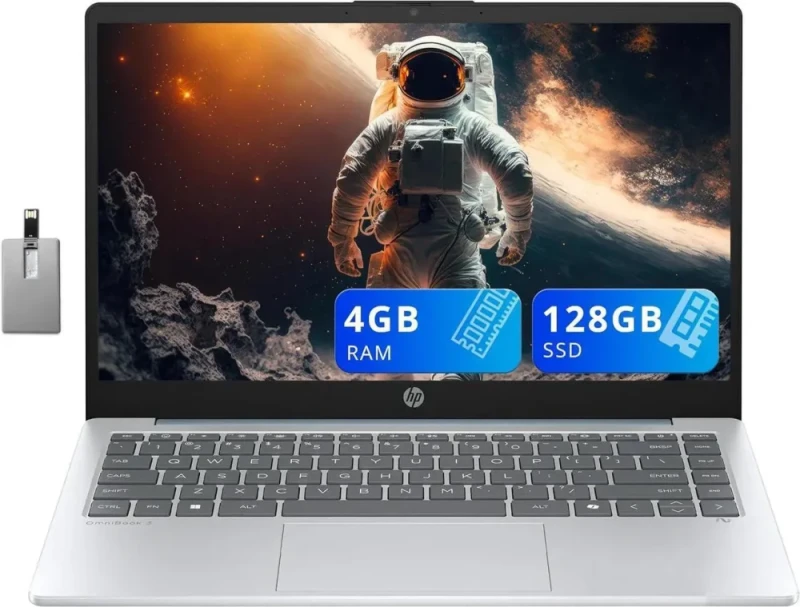 HP 14" HD Business Laptop – AMD Athlon 7120U Processor, 4GB RAM, 128GB SSD Storage, AMD Radeon Graphics, 14" HD Display, Copilot Key, 720p HD Webcam, Wi-Fi 6, Bluetooth, Windows 11 Home, Blue, Includes 32GB USB Flash Drive - Featured Image