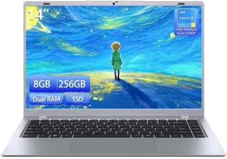 RNRUO 2025 14" FHD IPS Laptop – Intel Pentium Gold 6500Y Processor, 8GB RAM, 256GB SSD Storage, Windows 11 Pro, Ultra-Portable Business Notebook, 14" Full HD IPS Display, 5000mAh Battery, USB-C, Wi-Fi, Bluetooth, Slim Silver Design