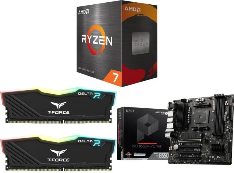 AMD RYZEN 7 5800X + Team T-Force Delta RGB 32GB (2 x 16GB) + MSI PRO B550M-VC WIFI - Featured Image