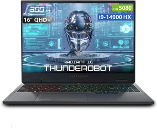 Thunderobot Radiant 16 Gaming Laptop - 16" QHD+ (2560x1600) 300Hz Display, Intel Core i9-14900HX, GeForce RTX 5080, 32GB DDR5-5600, 1TB PCIe SSD, RGB Backlit Keyboard, Wi-Fi 6, Windows 11 Home, Black, 330W Power Adapter