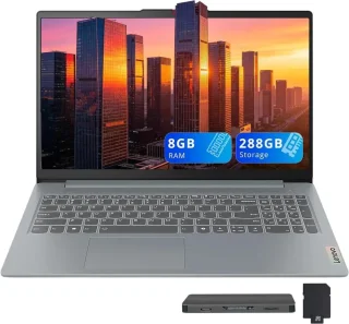 Lenovo IdeaPad Slim 3 15.6" Laptop - Intel Processor N150, Intel Integrated Graphics, 8GB RAM, 288GB Storage (128GB UFS + 160GB Docking Station Set), 15.6" FHD Anti-Glare Display, Wi-Fi 6, Windows 11 Home (Grey)