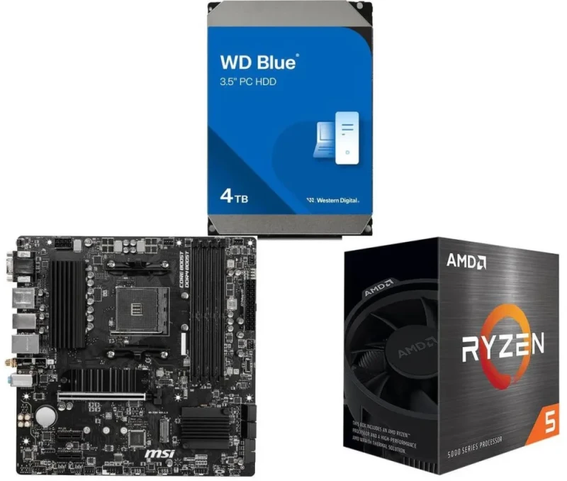 WD Blue 4TB Desktop Hard Disk Drive + MSI PRO B550M PRO-VDH WIFI + AMD Ryzen 5 5500 - Featured Image