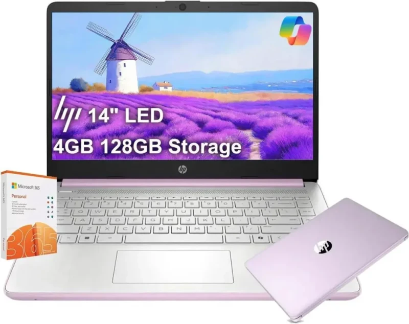 HP 14 Ultra-Light Laptop 2025 - 14" LED Display, Intel Processor N150 Quad-Core, 4GB RAM, 128GB Storage, Windows 11 S, 1-Year Microsoft 365, Fast Charge, Webcam, Lavender - Featured Image