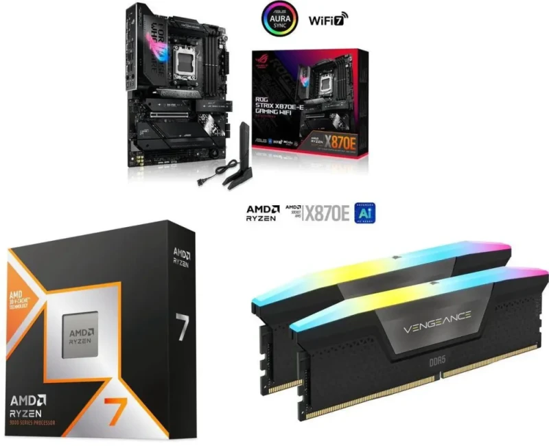 ASUS ROG STRIX X870E-E GAMING WIFI + AMD Ryzen 7 9800X3D + CORSAIR Vengeance RGB 32GB (2 x 16GB) DDR5 6000 - Featured Image