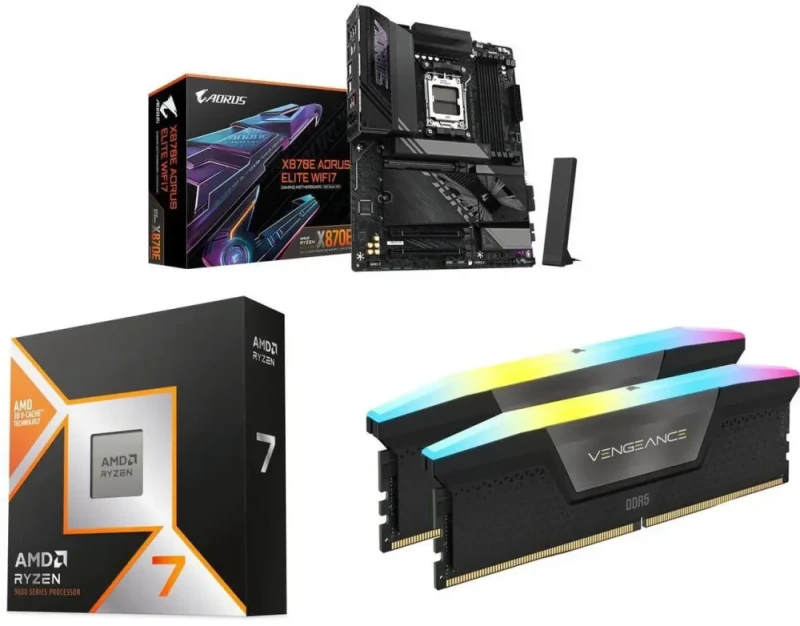 GIGABYTE X870E AORUS ELITE WIFI7 + AMD Ryzen 7 9800X3D + CORSAIR Vengeance RGB 32GB DDR5 6000 - Featured Image