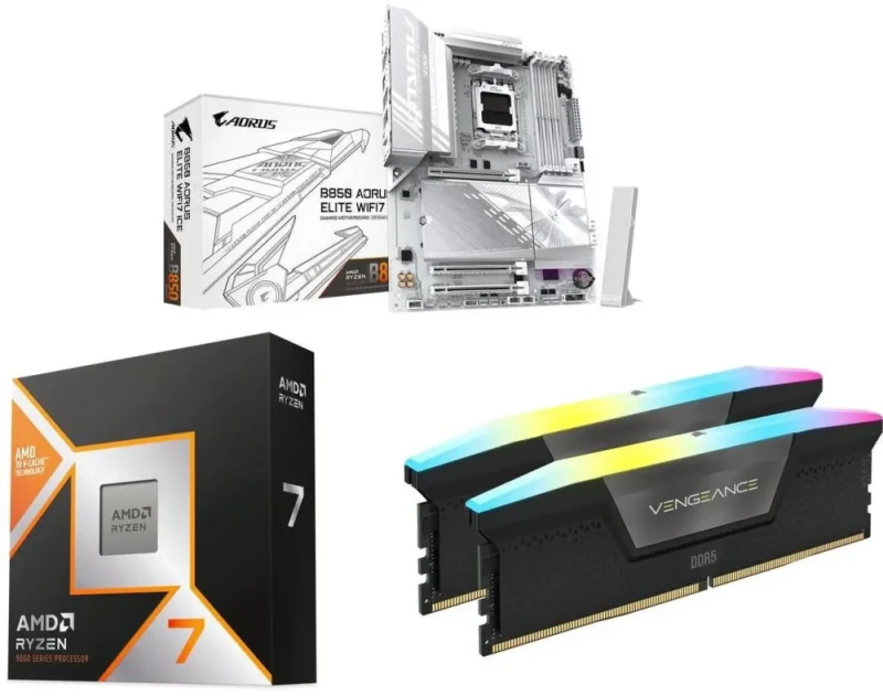 GIGABYTE B850 AORUS ELITE WIFI7 + AMD Ryzen 7 9800X3D + CORSAIR Vengeance RGB 32GB DDR5 6000 - Featured Image
