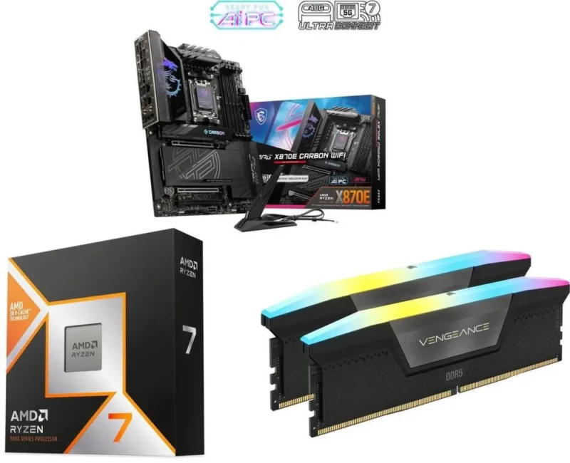 MSI MPG X870E CARBON WIFI + AMD Ryzen 7 9800X3D + CORSAIR Vengeance RGB 32GB DDR5 6000 - Featured Image