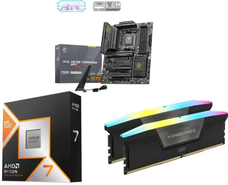 MSI MAG X870E TOMAHAWK WIFI + AMD Ryzen 7 9800X3D + CORSAIR Vengeance RGB 32GB DDR5 6000 RAM - Featured Image