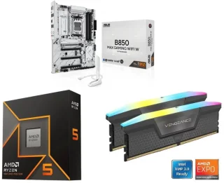 ASUS B850 MAX GAMING WIFI W + AMD Ryzen 5 9600X + CORSAIR Vengeance RGB 16GB DDR5 6000 RAM