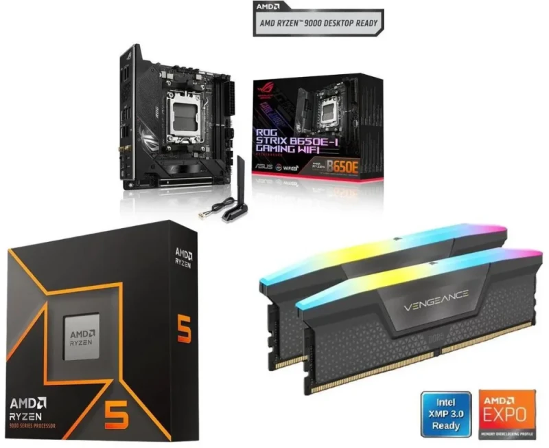 ASUS ROG STRIX B650E-I GAMING WIFI + AMD Ryzen 5 9600X + CORSAIR Vengeance RGB 16GB (2 x 8GB) DDR5 6000 - Featured Image