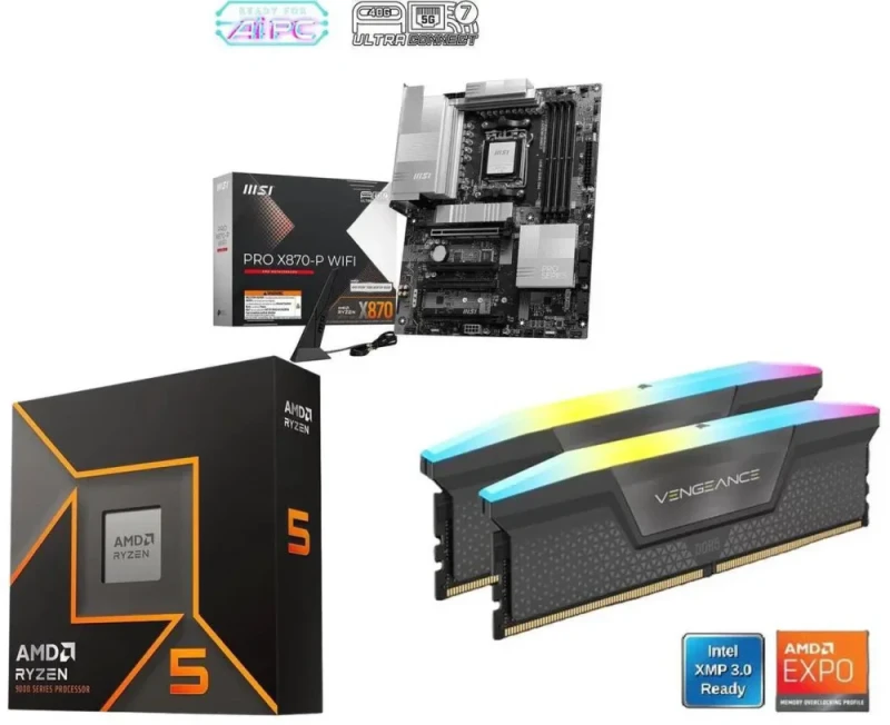 MSI PRO X870-P WIFI + AMD Ryzen 5 9600X + CORSAIR Vengeance RGB 16GB DDR5 6000 - Featured Image