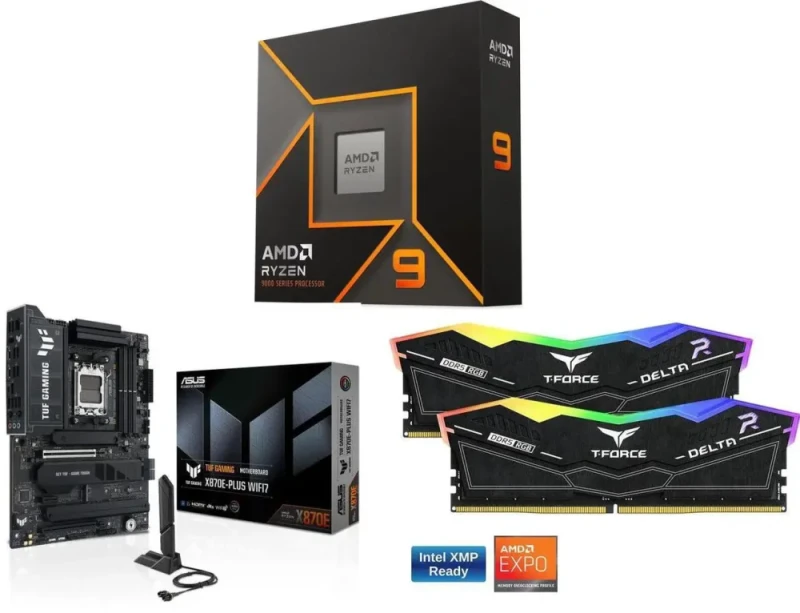 AMD Ryzen 9 9900X + ASUS TUF GAMING X870E-PLUS WIFI7 + Team Group 16GB (2 x 8GB) DDR5 6000 - Featured Image