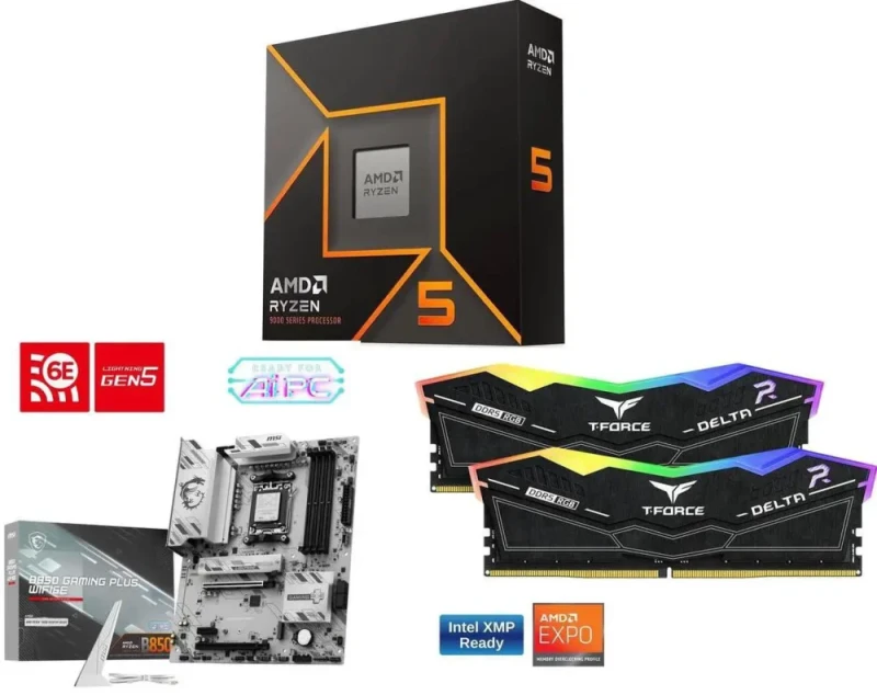 AMD Ryzen 5 9600X + MSI B850 GAMING PLUS WIFI6E + Team Group 16GB (2 x 8GB) DDR5 6000 - Featured Image