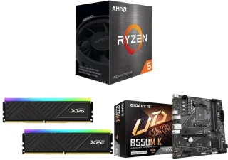 AMD Ryzen 5 5500 + XPG Spectra D35 32GB (2x16GB) DDR4 3200 RAM + GIGABYTE B550M K