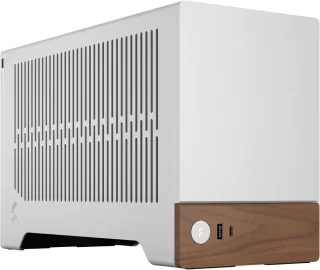Fractal Design Terra Silver Mini-ITX Case - Walnut Wood Front Panel, PCIe 4.0 Riser Cable, USB Type-C, Anodized Aluminum Panels