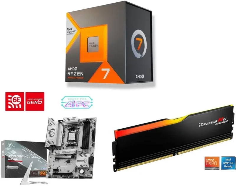 AMD Ryzen 7 7700X3D + MSI B850 GAMING PLUS WIFI6E + G.SKILL Ripjaws M5 Neo RGB Series 16GB - Featured Image