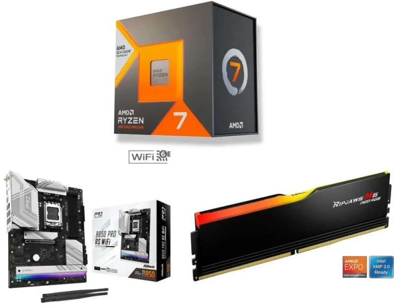 AMD Ryzen 7 7700X3D + ASRock B850 Pro RS WiFi + G.SKILL Ripjaws M5 Neo RGB Series 16GB - Featured Image