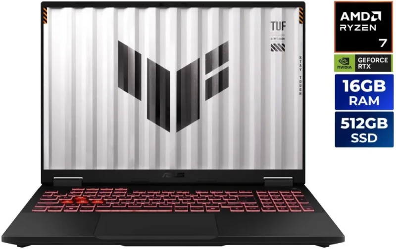 ASUS TUF Gaming A16 FA608UMI-NB73 Gaming Laptop - AMD Ryzen 7 260, GeForce RTX 5060 Laptop GPU 8GB, 16GB DDR5-5600 RAM, 512GB PCIe SSD, 16" WUXGA 144Hz Display, Windows 11 Home - Featured Image