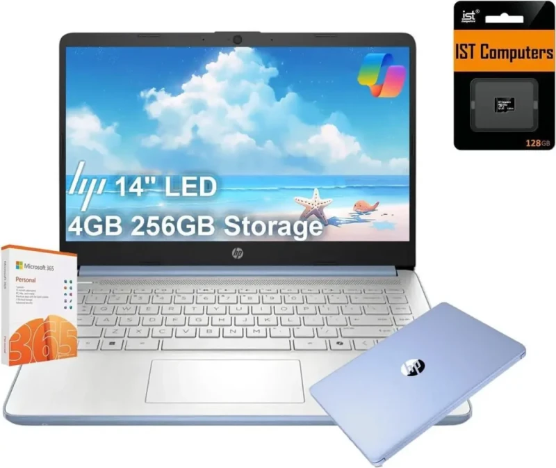 HP 14 Ultra-Light Laptop 2025 - Intel Processor N150 Quad-Core, 4GB RAM, 256GB Storage, 14" LED Display, Windows 11 S, 1-Year Microsoft 365, Fast Charge, Webcam, Long Battery Life, Blue - Featured Image
