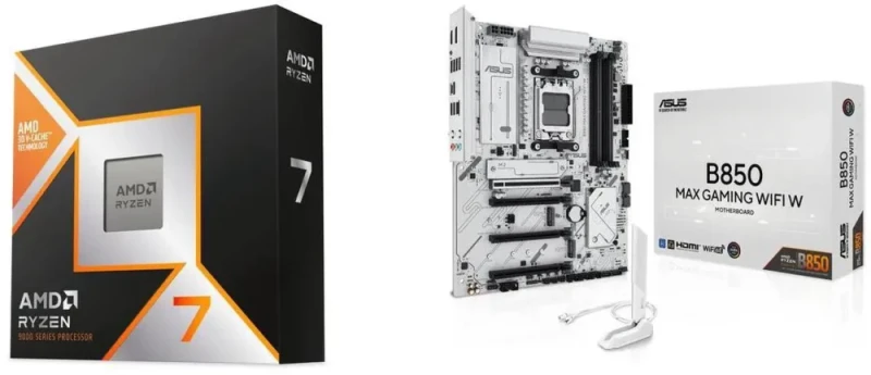 AMD Ryzen 7 9800X3D + ASUS|B850 MAX GAMING WIFI W AMD AM5 ATX - White - Featured Image