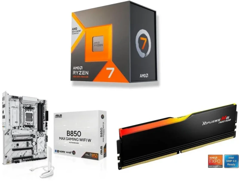 AMD Ryzen 7 7700X3D + ASUS|B850 MAX GAMING WIFI W + G.SKILL Ripjaws M5 Neo RGB Series 16GB - Featured Image