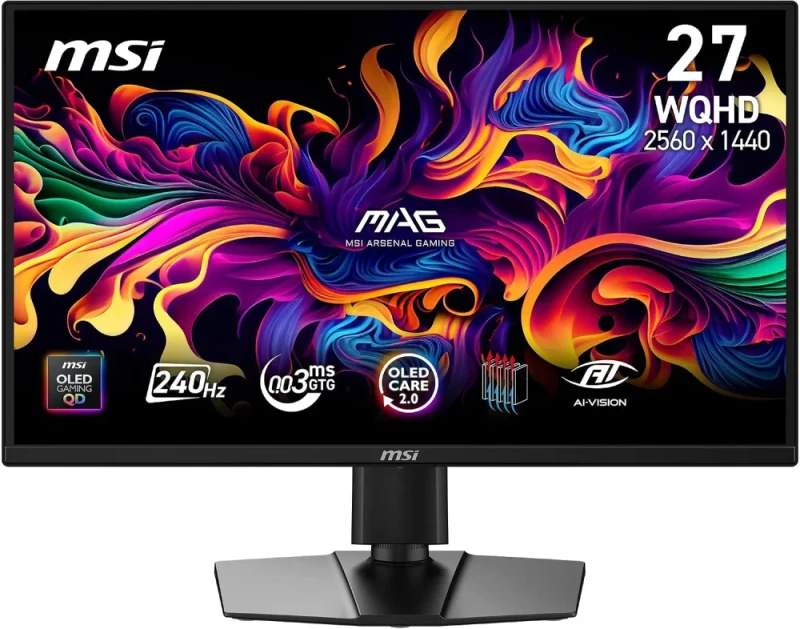 MSI MAG 272QP QD-OLED X24 Gaming Monitor - 26.5" QD-OLED, 2560x1440 WQHD, 240Hz, 0.03ms, Adaptive-Sync, HDMI, DisplayPort, USB-C, VESA Compatible - Featured Image