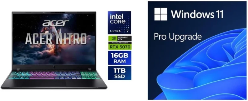 Acer Nitro V 16S AI NH.U4KAA.001 Gaming Laptop - Intel Core Ultra 7 355, GeForce RTX 5070 8GB, 16GB DDR5-6400 RAM, 1TB NVMe SSD, 16" WUXGA 180Hz Display, Windows 11 Pro - Featured Image