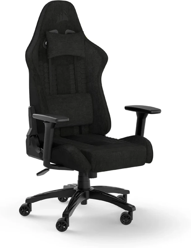 Corsair TC100 Relaxed Gaming Chair - Black Fabric, Racing-Inspired Design, Adjustable Lumbar Cushion, Removable Memory Foam Neck Pillow, Reclining Backrest - Featured Image