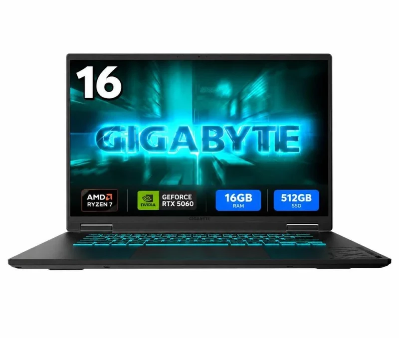 GIGABYTE GAMING A16 Gaming Laptop - AMD Ryzen 7 170, NVIDIA GeForce RTX 5060 8GB, 16GB DDR5 RAM, 512GB NVMe SSD, 16" WUXGA 1920x1200 165Hz Display, Windows 11 Home, Black Steel - Featured Image