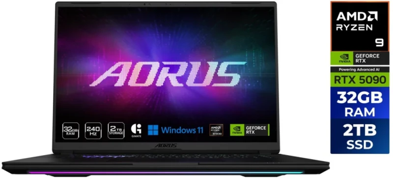 GIGABYTE AORUS MASTER 16 6ZJM6USE65SH Gaming Laptop - AMD Ryzen 9 9955HX3D, NVIDIA GeForce RTX 5090 24GB, 32GB DDR5 RAM, 2TB NVMe SSD, 16" WQXGA 240Hz Display, Windows 11 Home - Featured Image