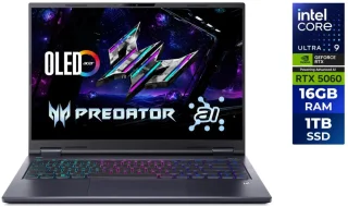 Acer Predator Helios Neo 14 AI Gaming Laptop - Intel Core Ultra 9 285H, NVIDIA GeForce RTX 5060 8GB, 16GB LPDDR5X RAM, 1TB PCIe Gen4 SSD, 14.5" WQXGA+ OLED 120Hz Display, Wi-Fi 6E, Windows 11 Home