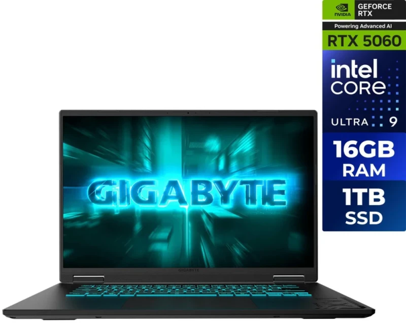 GIGABYTE GAMING A16 EVHS3US894SH Gaming Laptop - Intel Core Ultra 9 185H, NVIDIA GeForce RTX 5060 8GB, 16GB DDR5-5600 RAM, 1TB NVMe SSD, 16" 165Hz Display, Windows 11 Home - Featured Image