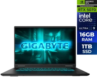 GIGABYTE GAMING A16 Gaming Laptop - Intel Core Ultra 9 185H, NVIDIA GeForce RTX 5070 8GB, 16GB DDR5 RAM, 1TB NVMe SSD, 16" WUXGA 1920x1200 165Hz Display, Windows 11 Home, Black Steel