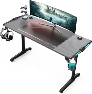 Eureka Ergonomic i-Series ERK-GIP-55B Gaming Desk - 55" (140cm), RGB LED Lighting, Cable Management, Ergonomic Computer Desk, Black