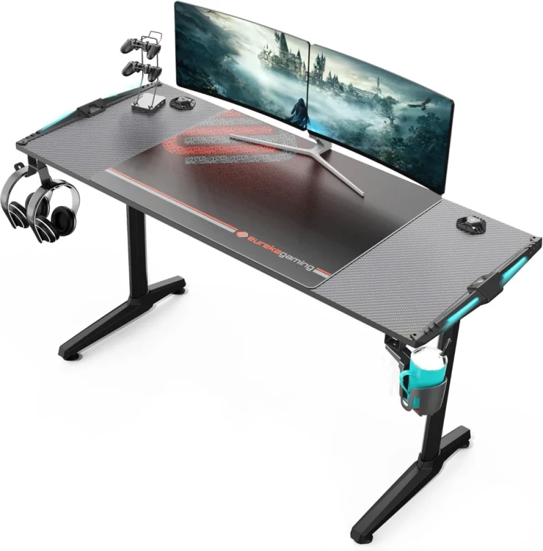 Eureka Ergonomic i-Series ERK-GIP-55B Gaming Desk - 55" (140cm), RGB LED Lighting, Cable Management, Ergonomic Computer Desk, Black - Featured Image